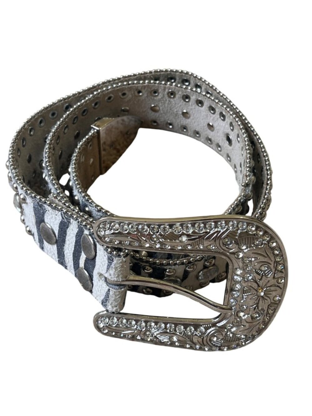 Zebra Print MCBling Y2K Belt Rhinestone Crystal Studded Country Western Concert